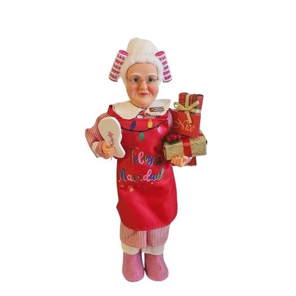 Cuban Mrs. Claus with flag Decoration Doll 18" Feliz Navidad Apron - Picture 1 of 5